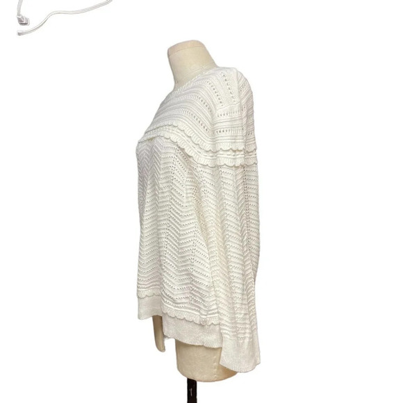 J. Crew Crewneck Scalloped Pointelle Sweater Ivory‎ Size XL - Picture 7 of 11